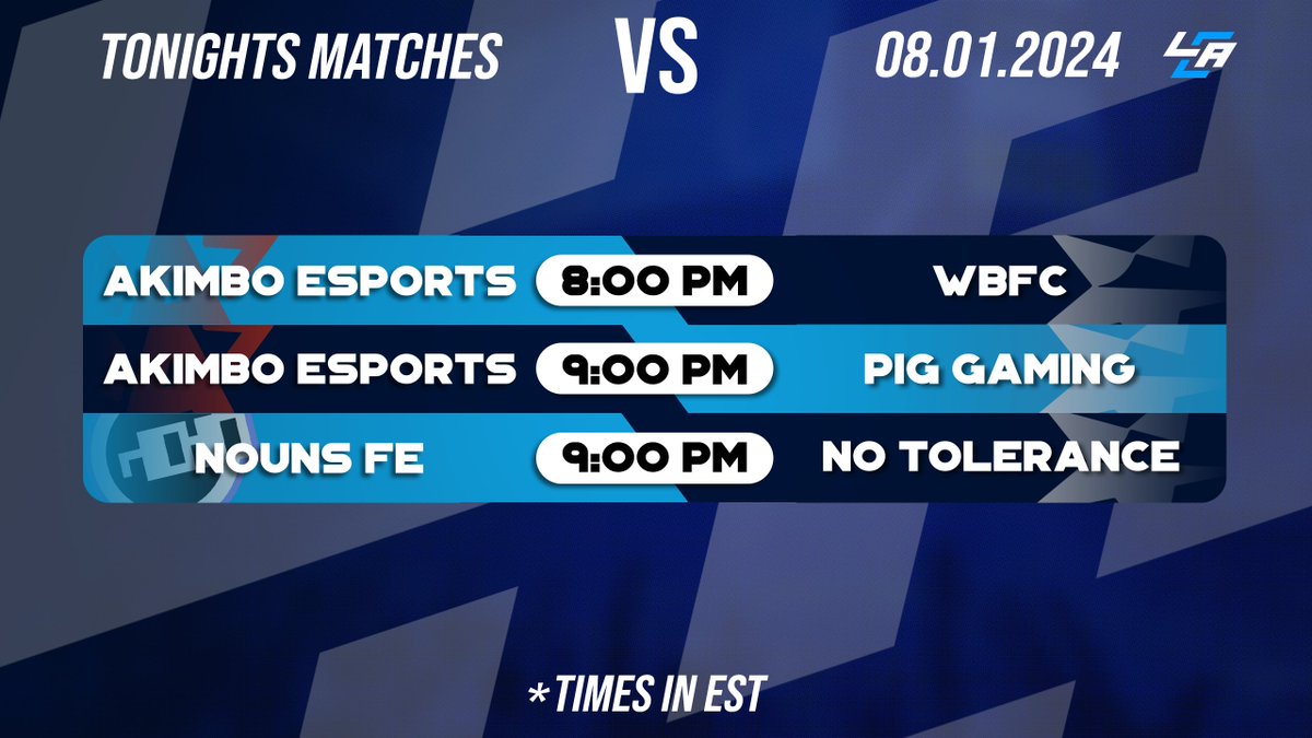 LCABroadcasting's tweet photo. π¨ Tonight's Matches Covered by LCA!π¨
βοΈ @AkimboES VS #WBFC
ποΈ @JIber36
βοΈ @AkimboES VS #PIGGaming
ποΈ @JIber36
βοΈ @nounsfe VS #NoTolerance
ποΈ @cernersandals
π: IN REPLIES https://t.co/nOxQ1YkAdV