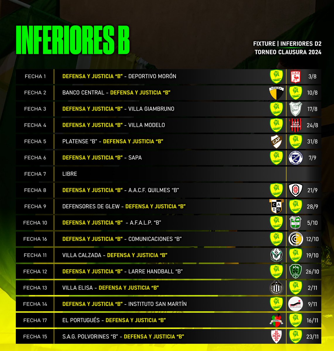 DefensaHB's tweet photo. ¡𝐅𝐢𝐱𝐭𝐮𝐫𝐞𝐬 𝐝𝐞𝐥 𝐂𝐥𝐚𝐮𝐬𝐮𝐫𝐚! 📅
🔰 En este Torneo Clausura 2024, estos serán los Fixtures de nuestras respectivas ramas.
#ElOrgulloDeSerDefensa 🔰
#VamosDefensa 🦅 https://t.co/uqRAieex2l