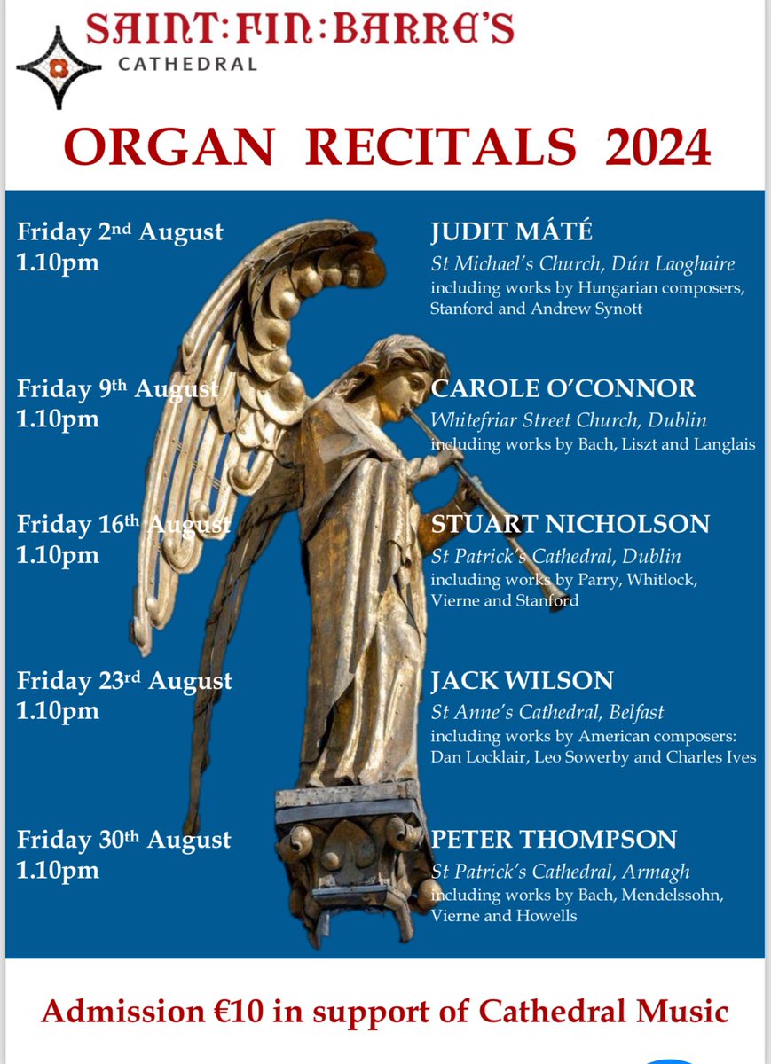 Our annual August lunchtime organ recital series begins tomorrow (Friday 2nd) at 1.10pm.

<a href="/corkcityarts/">Cork City Arts</a> <a href="/corkcitycouncil/">Cork City Council</a> <a href="/corkcitytourism/">Cork City Tourism</a> 
<a href="/Failte_Ireland/">Fáilte Ireland</a> <a href="/RTElyricfm/">RTÉ lyric fm</a> <a href="/irishexaminer/">Irish Examiner</a> 
<a href="/corkindo/">Cork Independent</a> <a href="/whazoncork/">whaZonCork</a>