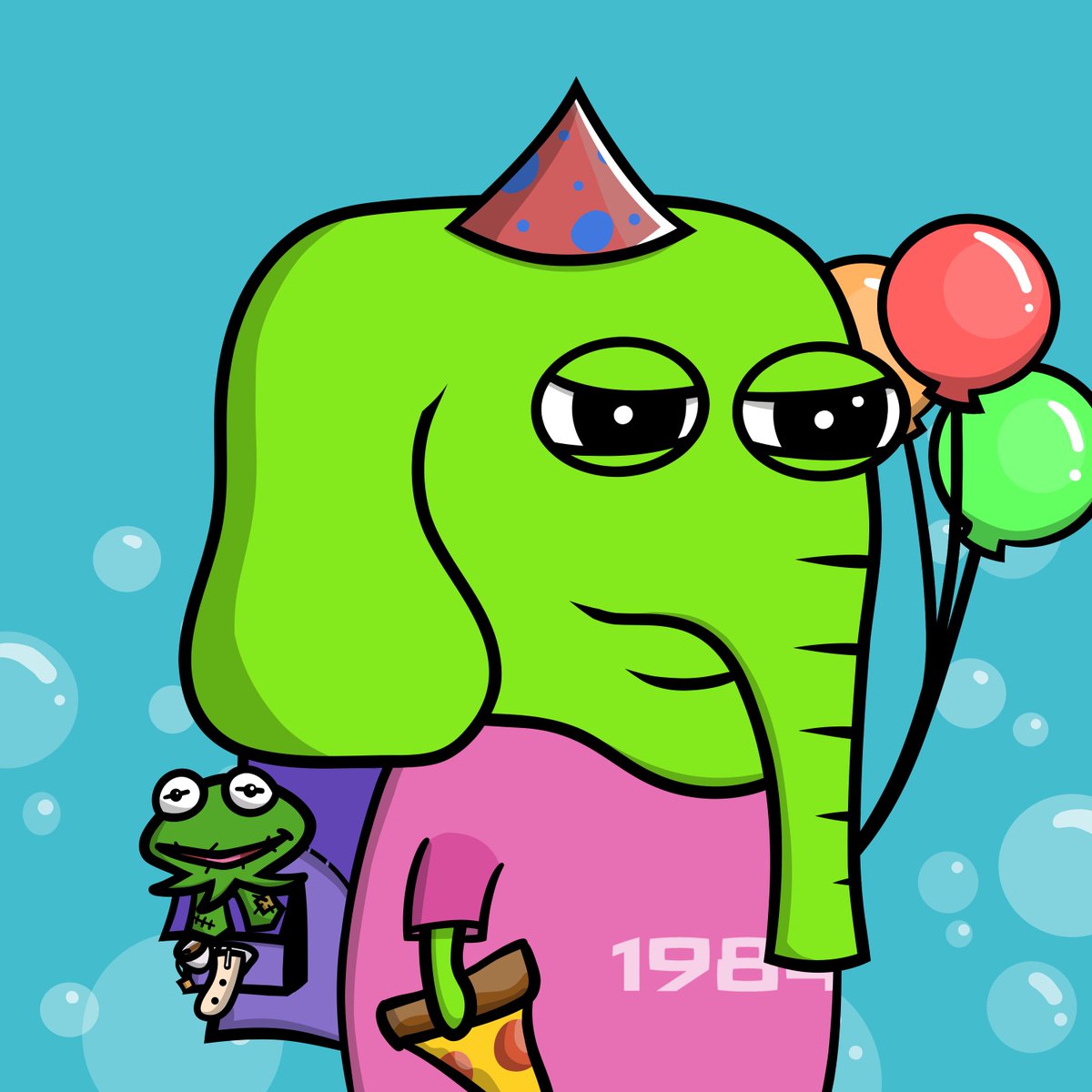 We continues to be celebrating!!! 👏💚 We want to give yooous one of meez #1928! Like &amp; retweeeet this post to enterz!🎈We is partying hardz wit our stuffed Kermitz and <a href="/aoTheComputer/">ao</a> community! We dm winner and send to your <a href="/OurBazAR/">Bazar</a> profile address! Deadline 8/5/24 @ 8pm UTC 🥳