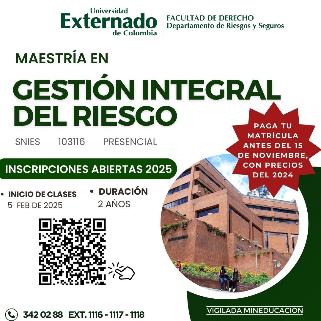 ¡No pierdas esta oportunidad de aprender de los mejores en la Universidad Externado de Colombia! 

📅 Duración: 2 años
📍 Modalidad: Presencial
🗓️ Visitas mensuales:

Miércoles a viernes de 07:00 a 19:00
Sábados de 07:00 a 19:00
📚🔒🚀