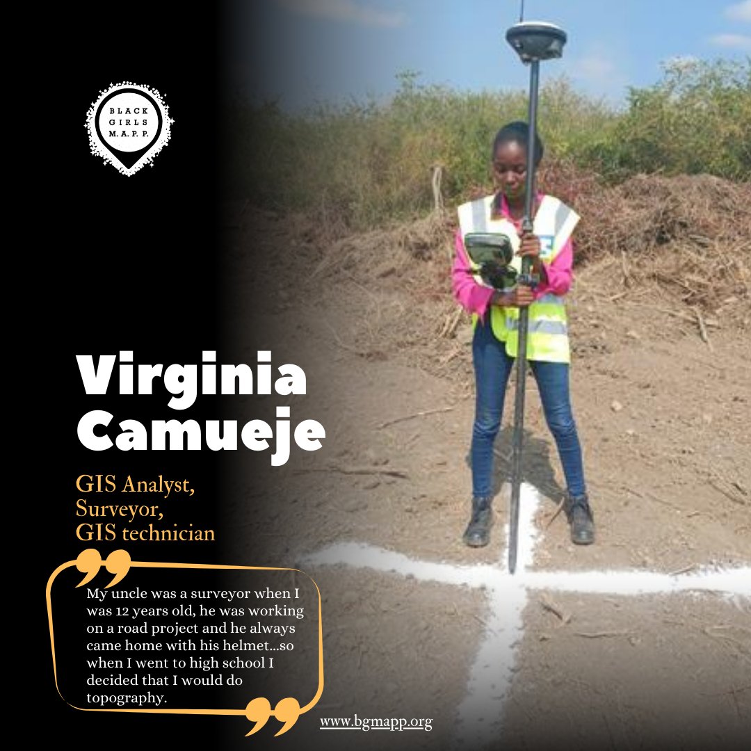 Today is a good day to shout out, Virginia Camueje! 🎉
A black woman in GIS.  👩🏿‍🦱
Join us in inspiring and celebrating 👏🏿 black women in STEM. ✨
Click link 🔗in bio to view &amp; add more
#STEM #BlackWomenInSTEM #GIS #BGMAPP