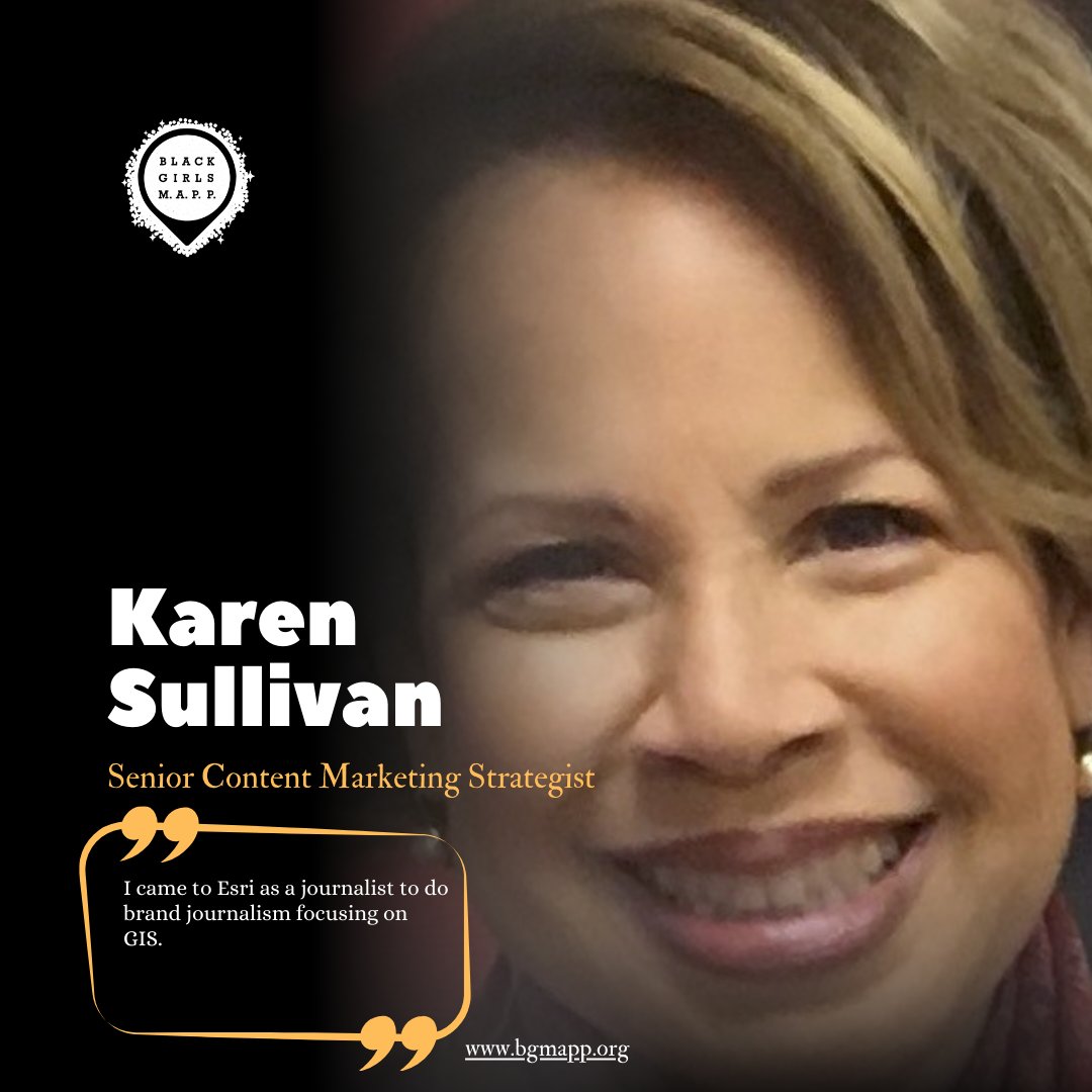 Today is a good day to shout out, Karen Sullivan! 🎉
A black woman in GIS.  👩🏿‍🦱
Join us in inspiring and celebrating 👏🏿 black women in STEM. ✨
Click link 🔗 in bio to view &amp; add more
#STEM #BlackWomenInSTEM #GIS #BGMAPP