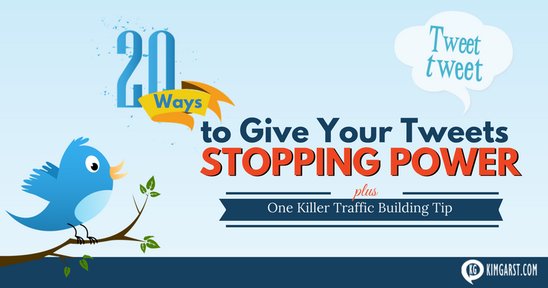 kimgarst's tweet photo. 20 Ways to Give Your Tweets Stopping Power (Plus One Killer Traffic Building Tip) #TwitterTip https://t.co/UXZzGHzMMD https://t.co/atnzhiP9Xl