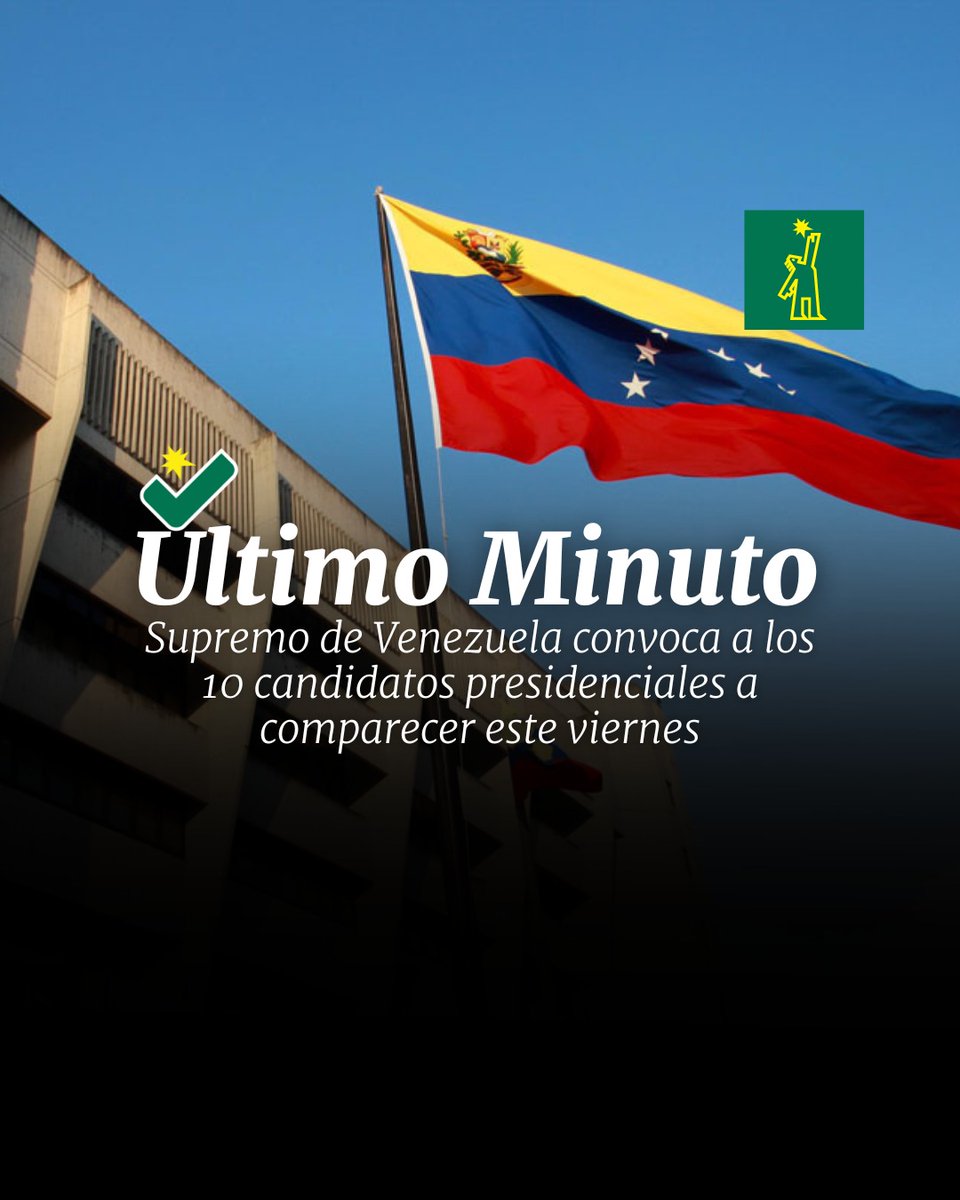 DiarioLibre's tweet photo. 🔴 | #ÚltimoMinutoDL | Supremo de Venezuela convoca a los 10 candidatos presidenciales a comparecer este viernes
🔗https://t.co/11TcxlHDqm
#DiarioLibre #Venezuela #Candidatos #Comparecer #Presidenciales #Candidatos #Supremo https://t.co/ysM9yKTske