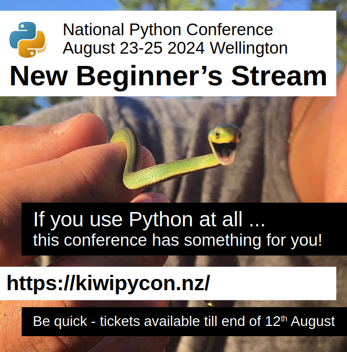kiwipycon's tweet image. Interested in Python? Come to our conference!
kiwipycon.nz