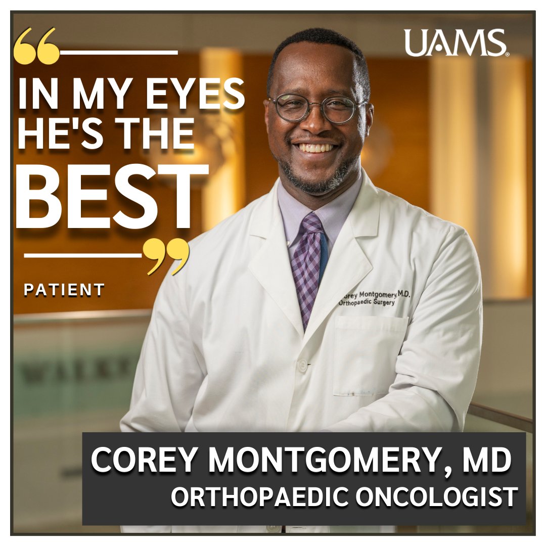 Amazing, compassionate, exceptional, and best are just a few the words used to describe the kind of care orthopaedic surgeon Dr. Corey Montgomery provides at <a href="/uamshealth/">UAMS Health</a> and <a href="/archildrens/">Arkansas Children's</a>. Shout out to the only fellowship-trained orthopaedic oncologist practicing in Arkansas!