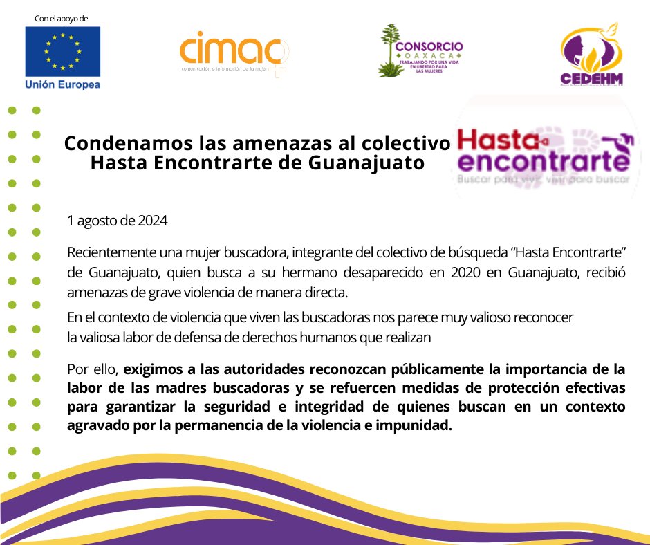 prensacimac's tweet photo. Exigimos a las autoridades reconozcan públicamente la importancia de la labor de las madres buscadoras y se refuercen medidas de protección efectivas para garantizar su seguridad e integridad

#MujeresPeriodistas #Defensoras https://t.co/R61yAPoAFh