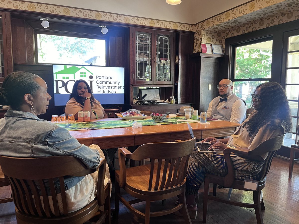 D'Artagnan Caliman (he/him) and Camille Idedevbo of the 1803 Fund having a very fruitful roundtable discussion with Kymberly Horner and Andrea Debnam of the Portland Community Reinvestment Initiatives, Inc.