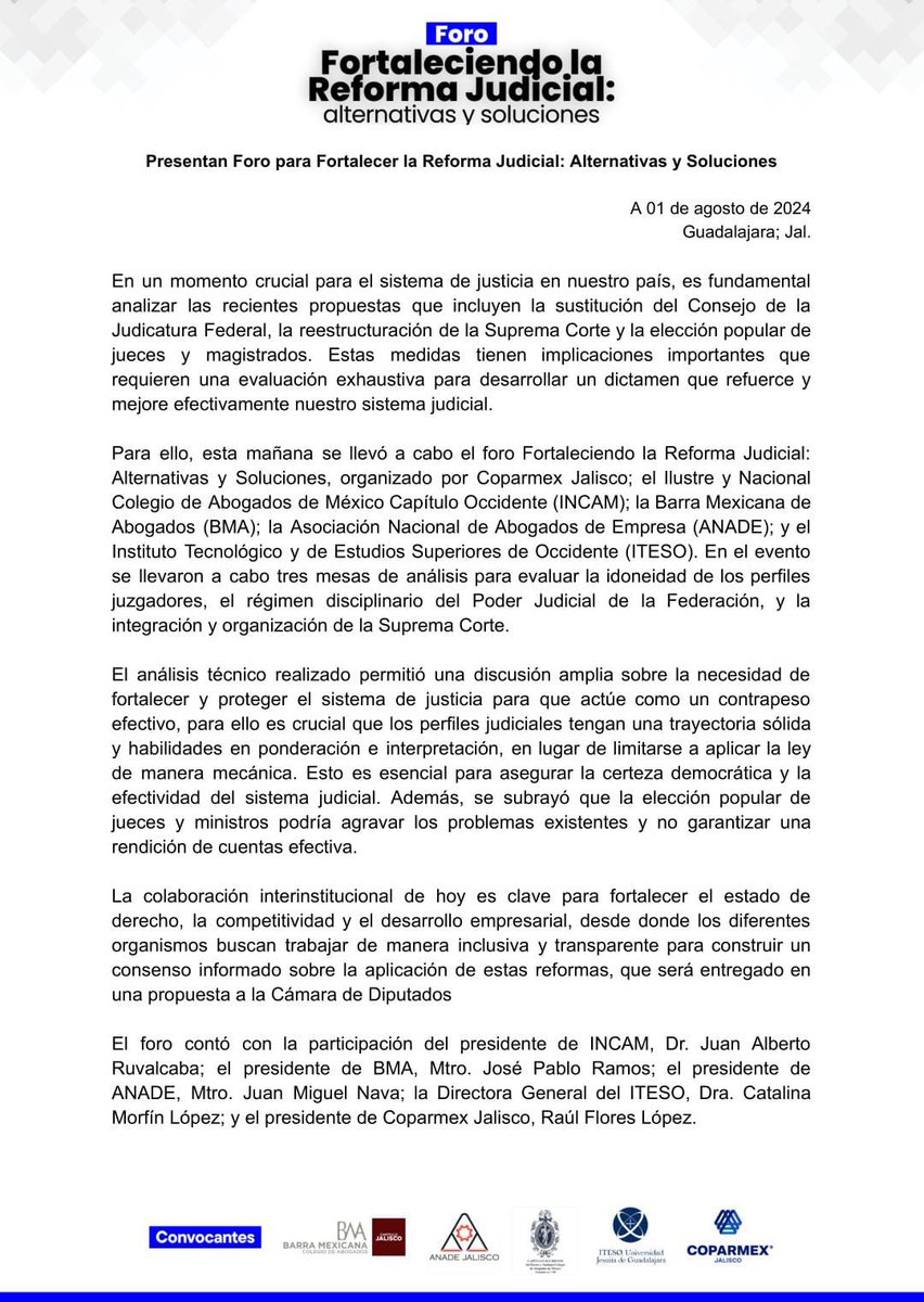 📑#BoletínCoparmex

Presentan Foro para Fortalecer la Reforma Judicial: Alternativas y Soluciones.

#CoparmexJalisco