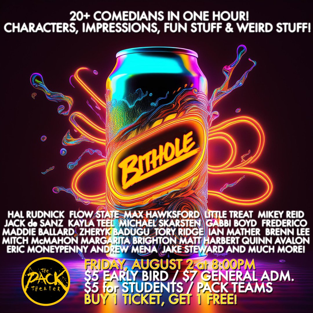 But like, what if we all went to BITHOLE tomorrow at @packtheater, sold out the show, and laughed and laughed and laughed at the funny comedians? Wouldn't that be really fun? BITHOLE: Incredibly Fun show. Poorly designed poster. Early bird &amp; BOGO tix HERE:
eventbrite.com/e/bithole-tick…