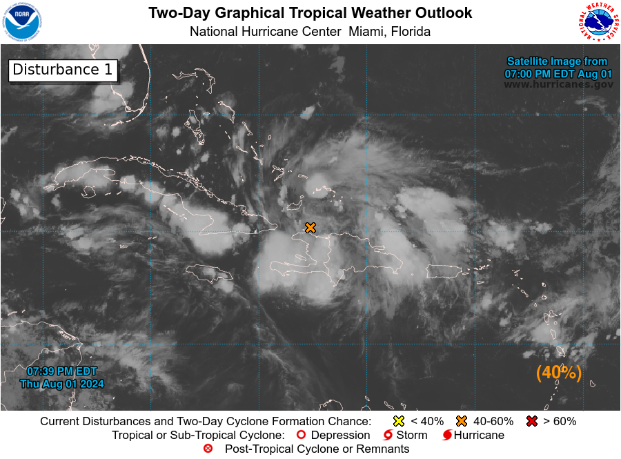NHC_Atlantic's tweet photo. 8 pm EDT Aug 1: A tropical depression is likely to form over the Straits of Florida or eastern Gulf of Mexico near Florida this weekend. Regardless of development, heavy rains could cause flash flooding across portions of Florida, Cuba, and the Bahamas through the weekend.

Continue to monitor https://t.co/Wq6ZtKfHp9 for the latest info on this system.