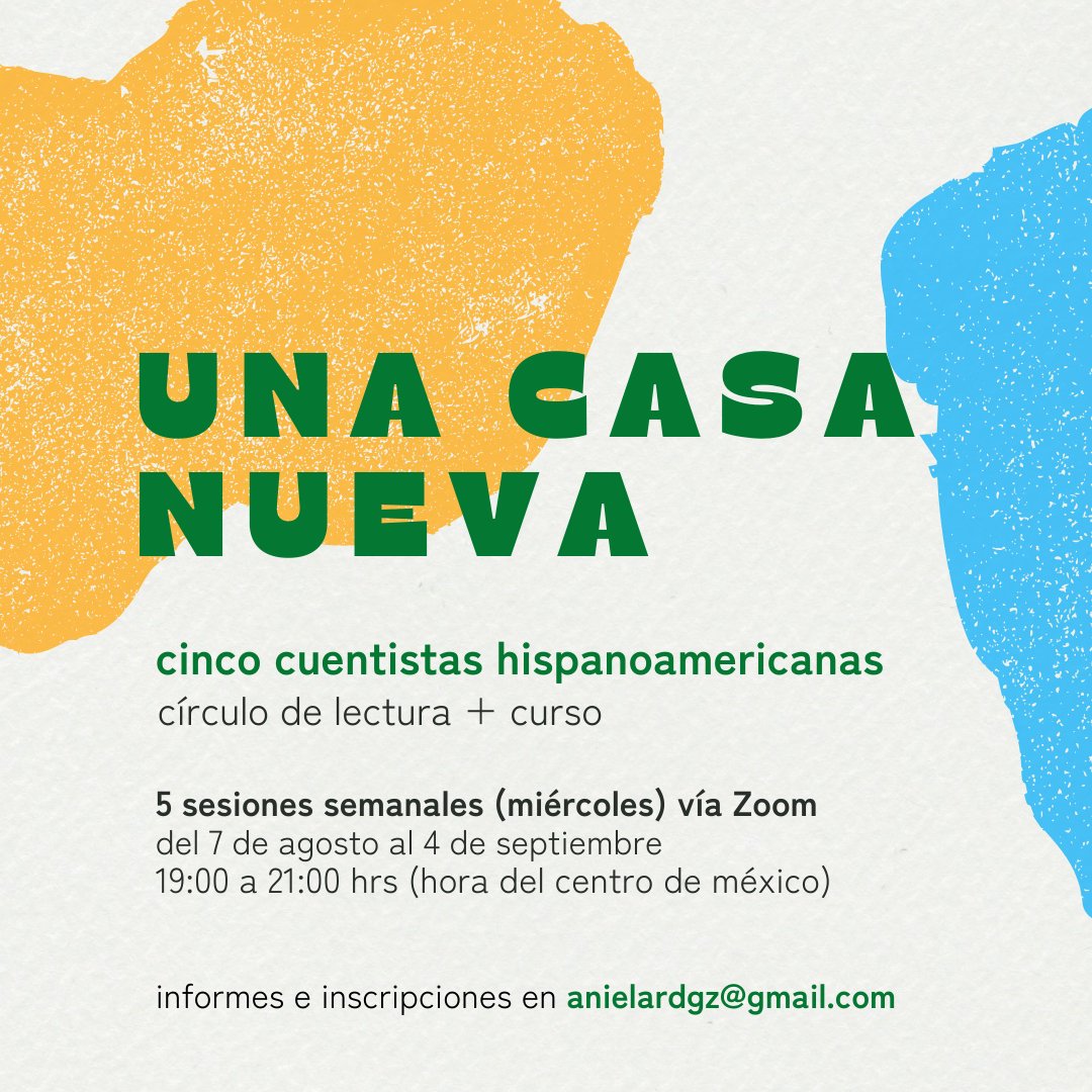 anielasind's tweet photo. ✨ ¡Quedan pocos días para inscribirse a este curso/círculo de lectura que coordinaré durante el mes de agosto. Leeremos los libros de cuento de 5 grandes narradoras hispanoamericanas. Más info e inscripciones a anielardgz@gmail.com 

¿Me ayudan con un RT?  🥹 https://t.co/0Lo2rX7qXi
