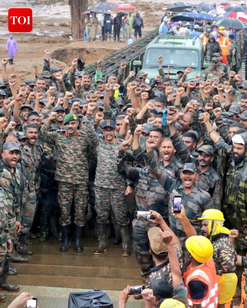 timesofindia's tweet photo. The #Madras Engineer Group, also known as the Madras Sappers, completed the construction of a 190-foot #BaileyBridge from Chooralmala to Munadkkai in record time.

Details here 🔗 https://t.co/NdXPcaiji6 

#WayanadLandslide #Kerala #Chooralmala #Wayanad https://t.co/gmDw9kQnxT