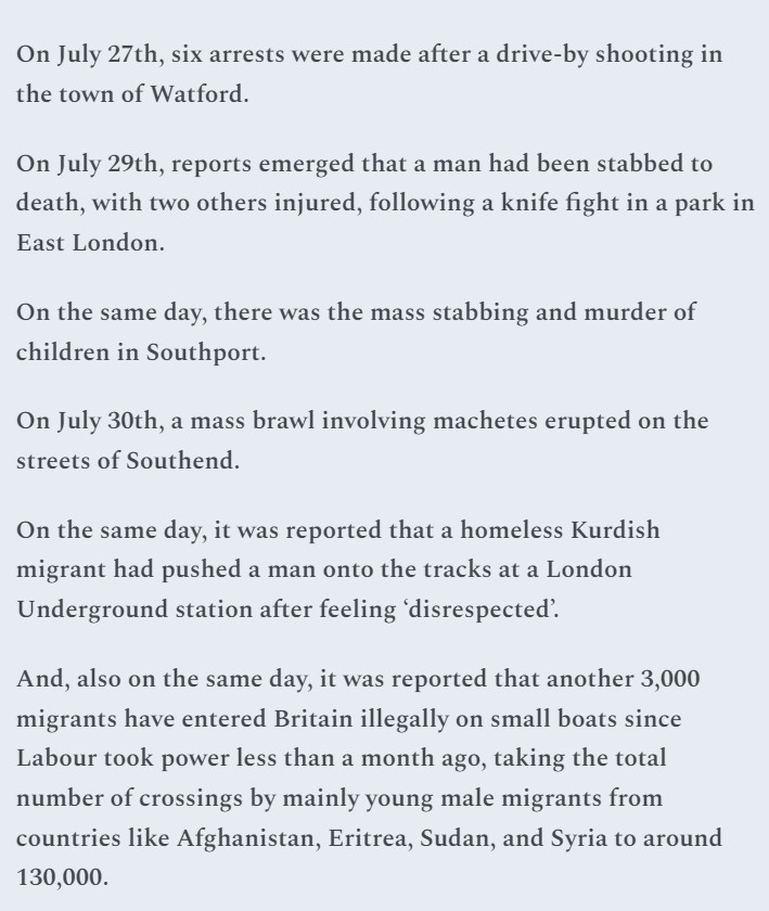 EndMassMigrate's tweet image. Stabbings, shootings, terror plots, intimidation, sectarian politics, machete brawls...

And that's just July.

@GoodwinMJ summarises life in multicultural Britain.

#Enough #EndMassMigration
