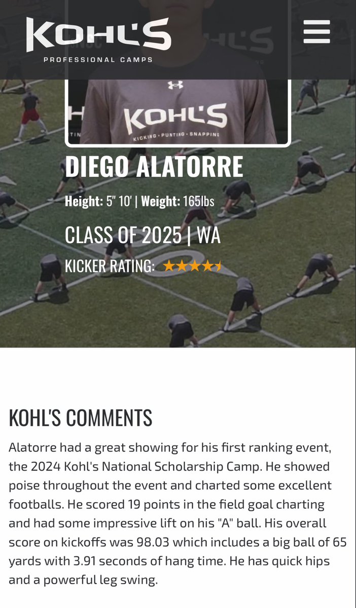 Proud to be ranked a 4.5⭐️ by <a href="/KohlsKicking/">Kohl's Kicking Camps</a>. Only up from here!