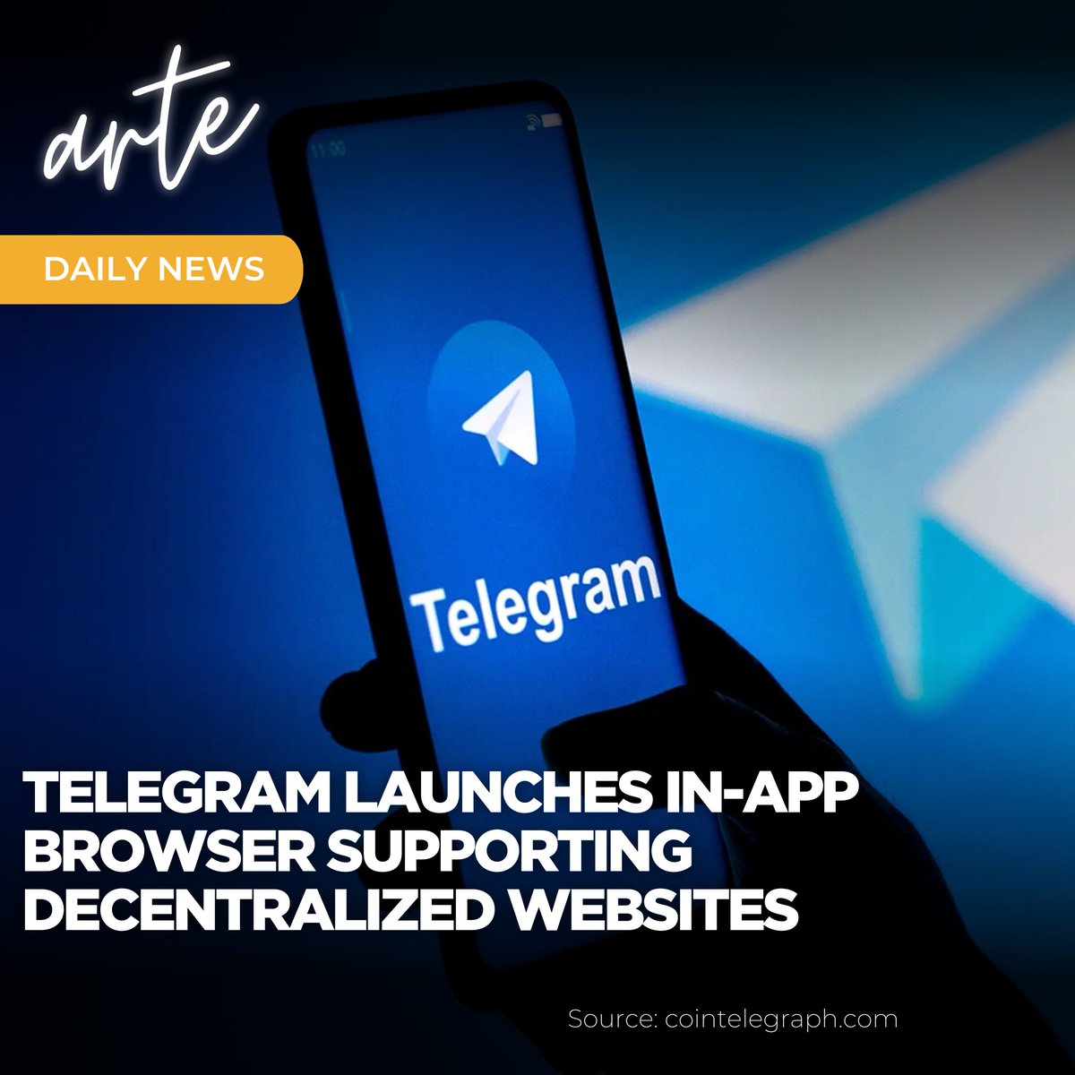 Arte Community (@artecommunity_) on Twitter photo 📢 arte Daily News
@Telegram launches in-app browser supporting decentralized websites.
Telegram's in-app browser for "TON Sites" and new Mini App store enhance #Web3 access for nearly a billion users.
tinyurl.com/yzp64xs6
<a href="/Cointelegraph/">Cointelegraph</a> 📢 arte Daily News
@Telegram launches in-app browser supporting decentralized websites.
Telegram's in-app browser for "TON Sites" and new Mini App store enhance #Web3 access for nearly a billion users.
tinyurl.com/yzp64xs6
<a href="/Cointelegraph/">Cointelegraph</a>