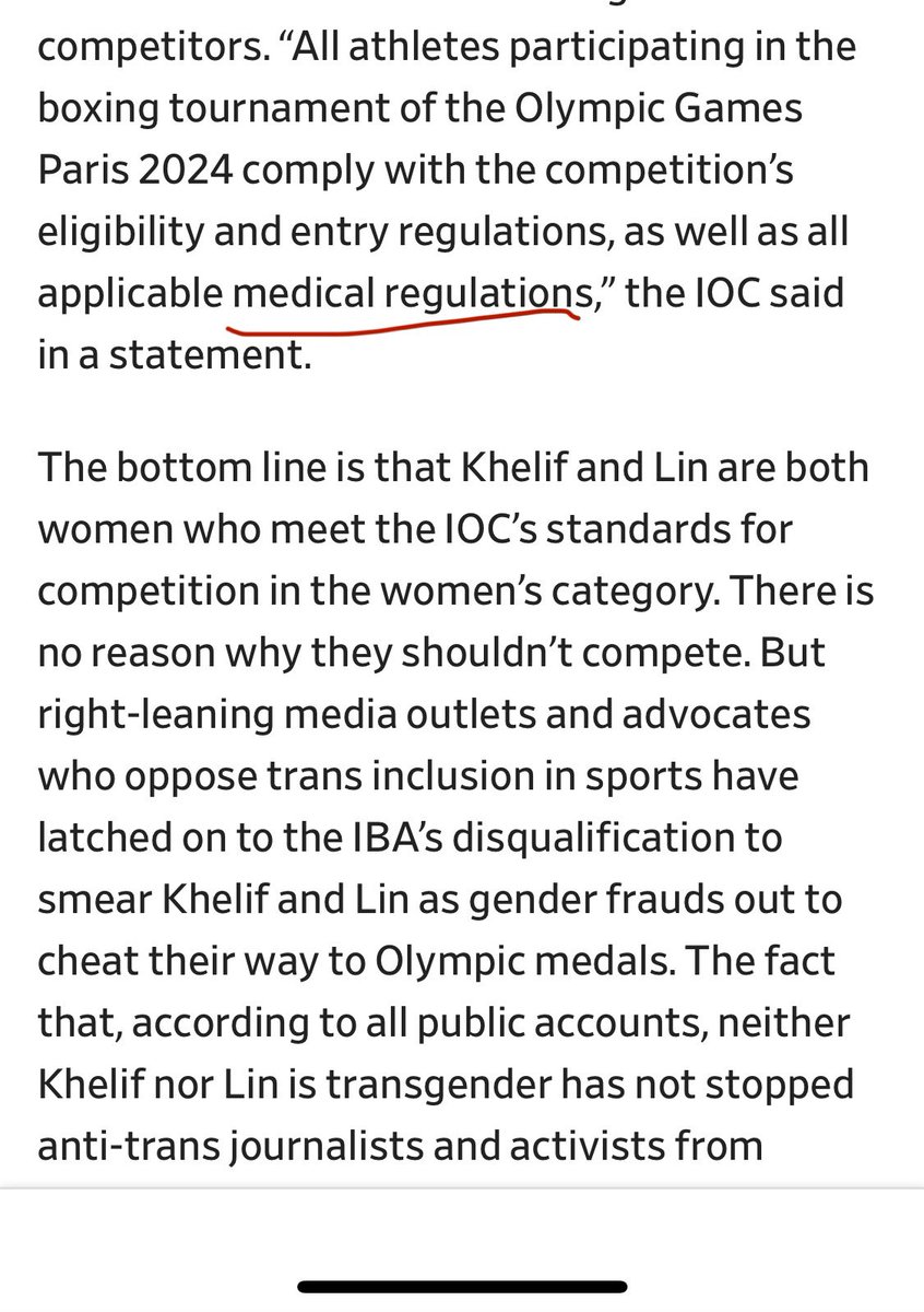 K_RBird's tweet photo. @AMyers1977 Not anything of substance in that again tho. The fact is she’s competed in world champs and the Olympics before (didn’t win). There’s no controversy til she beat russia. The fight stopped because the other woman forfeited, as her “nose hurt” 

Here’s another one from the IOC. https://t.co/F0Q5Az8etA