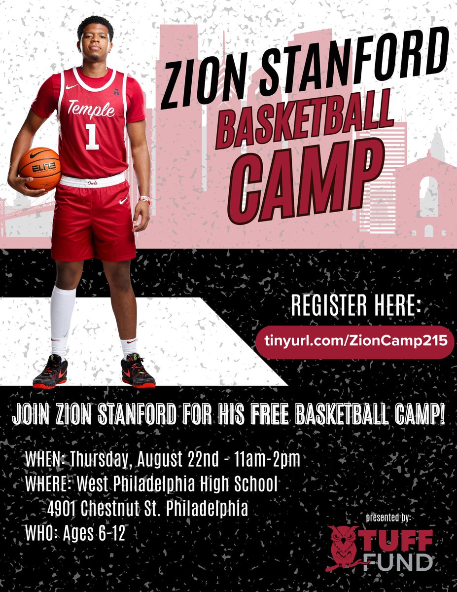 The TUFF Fund (@tuff_fund) on Twitter photo Join <a href="/TUMBBHoops/">Temple Men's Basketball</a> sophomore and Philly native <a href="/zionstanford12/">@z2stanford</a> for his FREE 🏀 camp on Thursday, August 22nd!  
Register: tinyurl.com/ZionCamp215 Join <a href="/TUMBBHoops/">Temple Men's Basketball</a> sophomore and Philly native <a href="/zionstanford12/">@z2stanford</a> for his FREE 🏀 camp on Thursday, August 22nd!  
Register: tinyurl.com/ZionCamp215