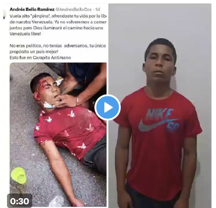 🚨 #DENUNCIA | Un joven fue asesinado este lunes en Carapita. Ayer, en cadena, Maduro mostró a un doble del asesinado, afirmando que había fingido su muerte. Falso.

El joven fue asesinado, no quieren entregar el cuerpo y en estos momentos la madre está viajando a reclamarlo.