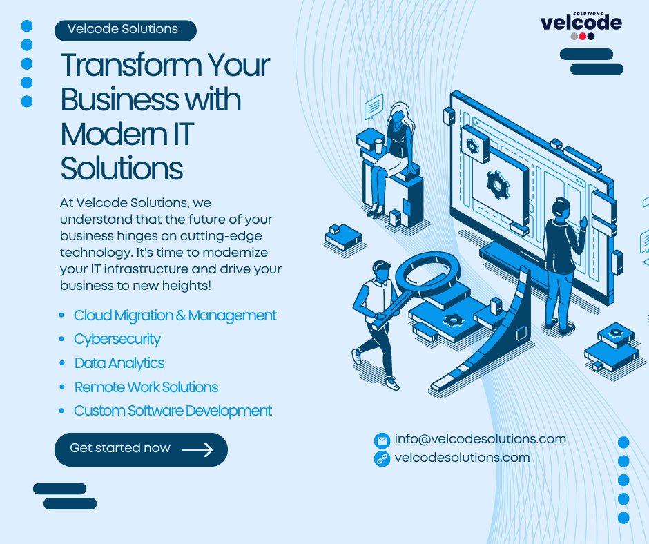 VelcodePvt's tweet image. 🚀 Transform Your Business with Modern IT Solutions! 🌐

🔹 Cloud Migration &amp;amp; Management
🔹 Cybersecurity
🔹 Data Analytics
🔹 Remote Work Solutions
🔹 Custom Software Development

Contact us today! 🌟

#velcode #ITmodernization #businesstransformation

velcodesolutions.com
