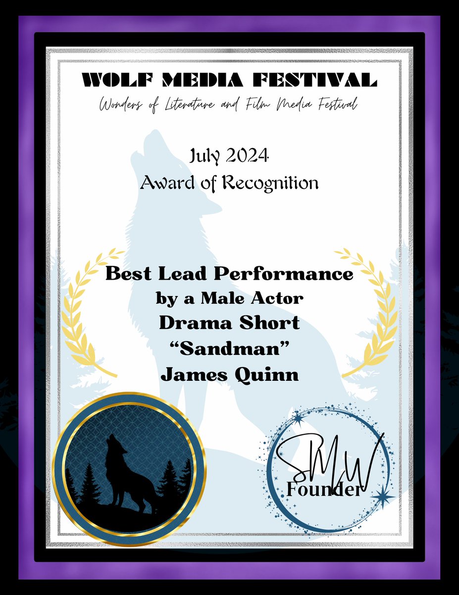 RealJamesQuinn's tweet photo. Thank you @WOLFMediaFest for this #BestActor in a drama short award for @SandmanTheMovie! I am honored & grateful! #SANDMAN #TimeToDream #SummerOfSandman 🎬🥊🏆 https://t.co/elYJdlcRJG