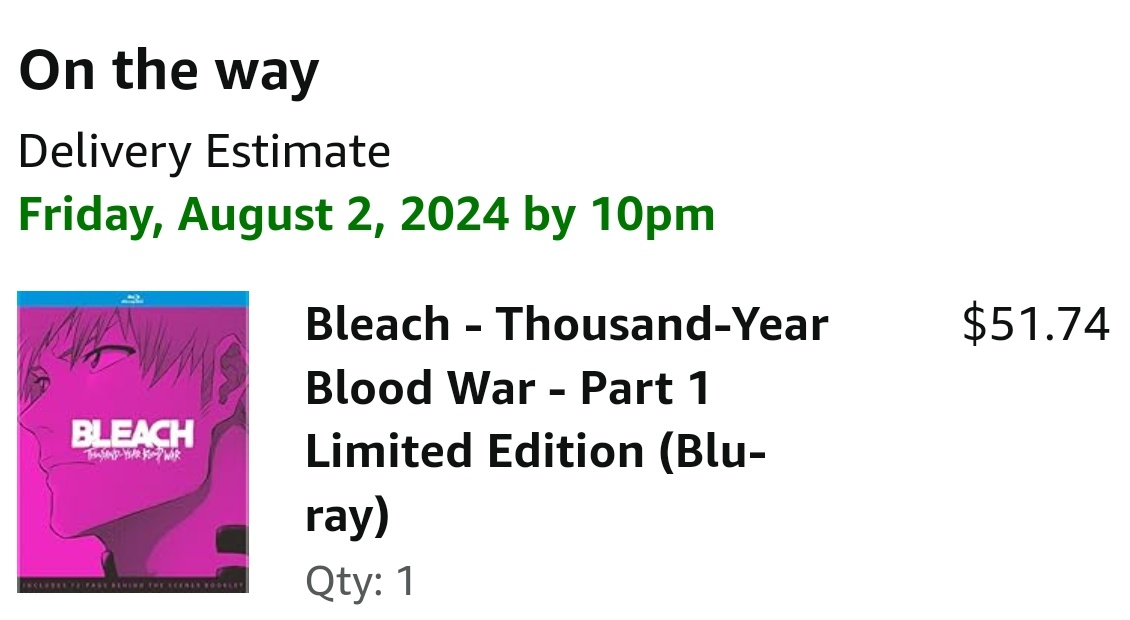 FF4BK's tweet photo. Just bought Bleach Thousand Year Blood War Part 1 Limited Edition on Blu Ray. Thank you, My GOAT Kubo Sensei, for your Amazing work. This will be my first Bleach Collection that I will own. EXCITED #ThankYouTiteKubo #SupportBleach #BLEACH #BleachThousandYearBloodWar #BLEACH_anime https://t.co/tYs83GK4Fc