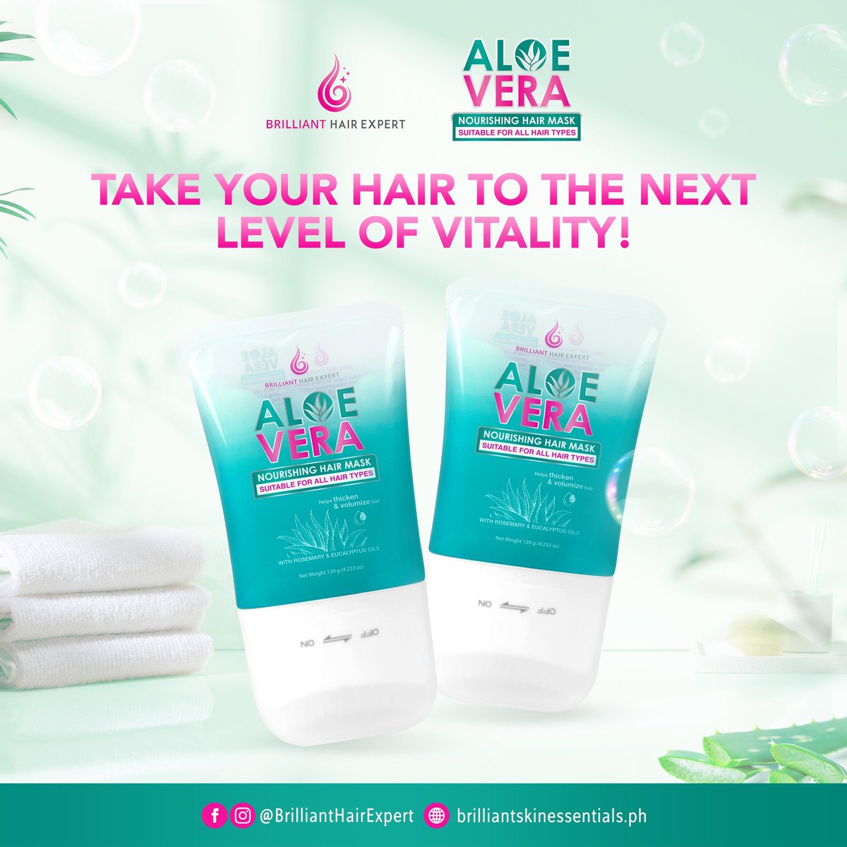 TAKE YOUR HAIR TO THE NEXT LEVEL OF VITALITY! 🤩

Aloe Vera Nourishing Hair Mask offers deep restoration of vitality and pH balance, leaving you a hair that feels renewed and refreshed all day. 🍃

#BrilliantHairExpert 💧
#BrilliantSkinEssentials 💎