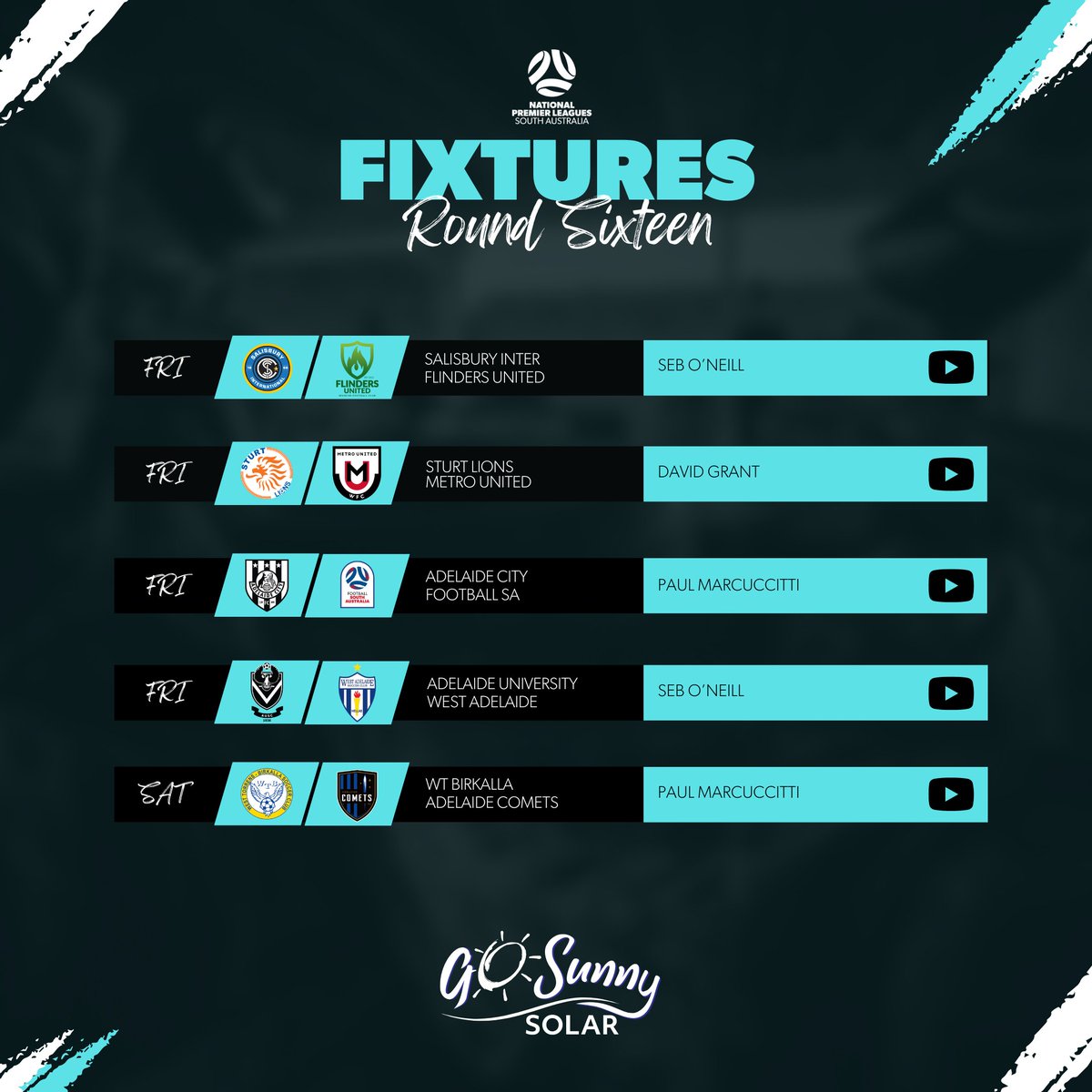 FSALeagues's tweet photo. Can't get to the games? We've got you π°πΌππ²πΏπ²π±! β
All games across the @RAAofSA #NPLSA and @GoSunnySolarAus #WNPLSA are live-streamed with commentary starting π©π€π£ππππ© and all across your weekend!
All games including #StateLeagueOne, available πππ©π & ππ₯ππ on the FSA Leagues YouTube Channel! πΊ
https://t.co/gvUhPAz4x7