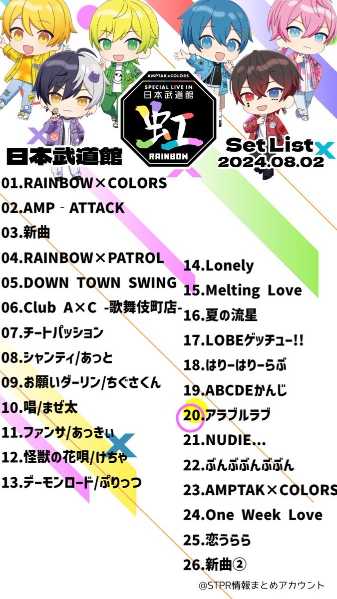 AMPTAKxCOLLARS SPECIAL LIVE IN 日本武道館 虹-RAINBOW- セトリ