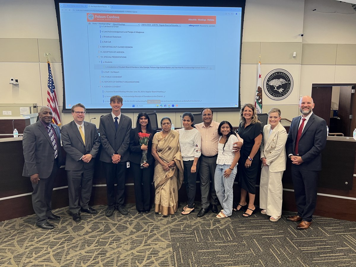 Welcoming new Student Board Member Mia George, from Folsom High School who joins returning Student Board Member Van Merrill, from Cordova High School. #FCUSDstudents #FCUSDproud