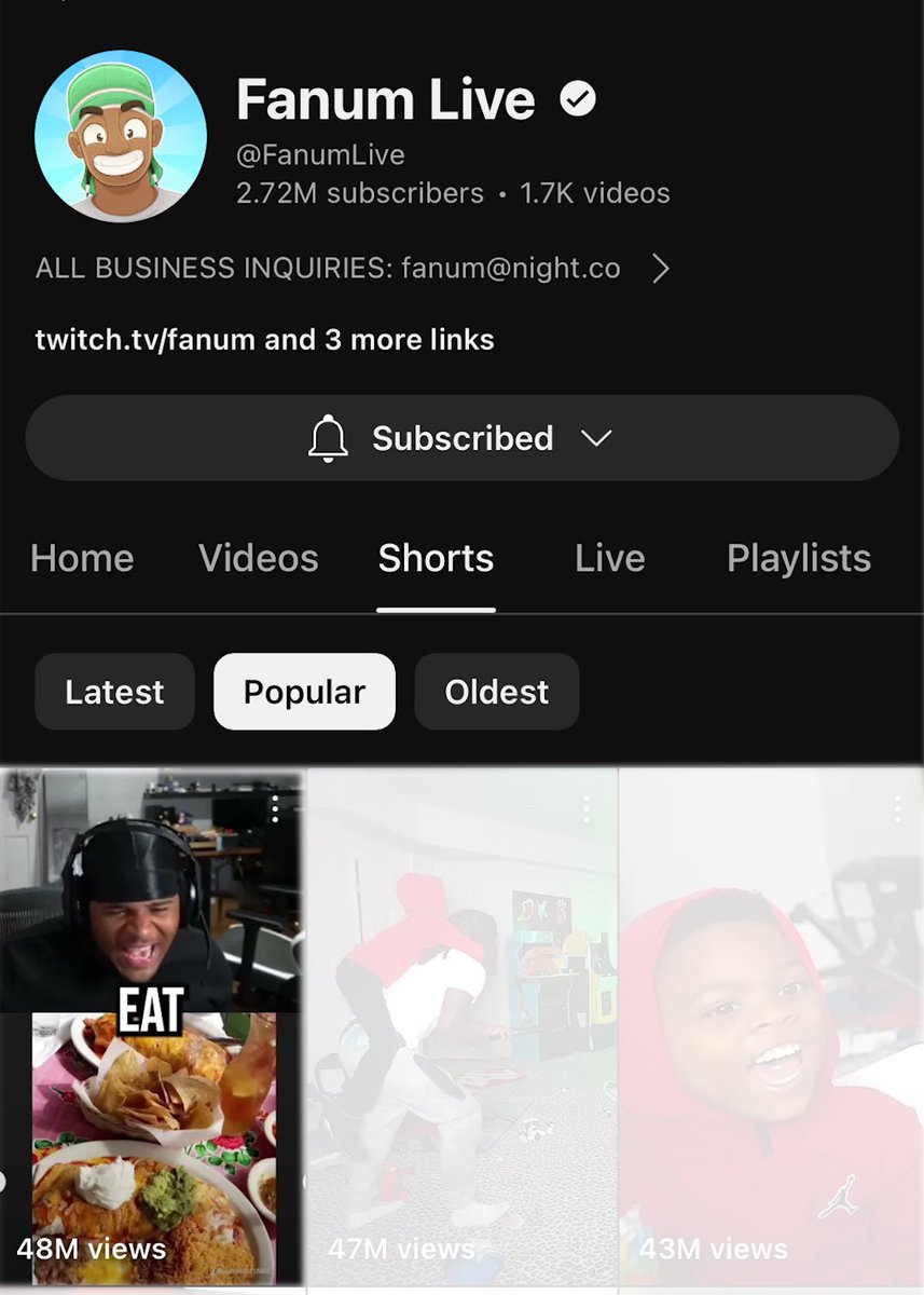 Most viewed short on Fanum’s YT channel😮‍💨