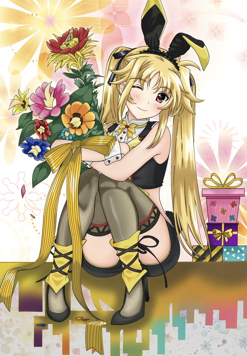 tetsumathphychm's tweet photo. 今日は【バニーの日】ということで、
フェイト生誕祭2023用に描いたマジカルバニーのフェイトちゃんを再掲！

今まで出会ってきた人達の色が混ざり合って、唯一無二のフェイトちゃんの色を作り上げました。この作品を通して伝えたかった事です。

#バニーの日
#魔法少女リリカルなのは
#リリカルなのは https://t.co/b9tWIFlgEe