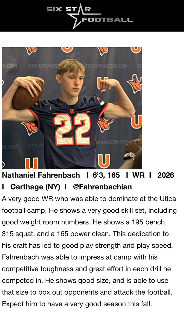 Fahrenbachian's tweet photo. Thank you for the write up @sixstarfootball Can’t wait for this upcoming season https://t.co/rJft9w17nH