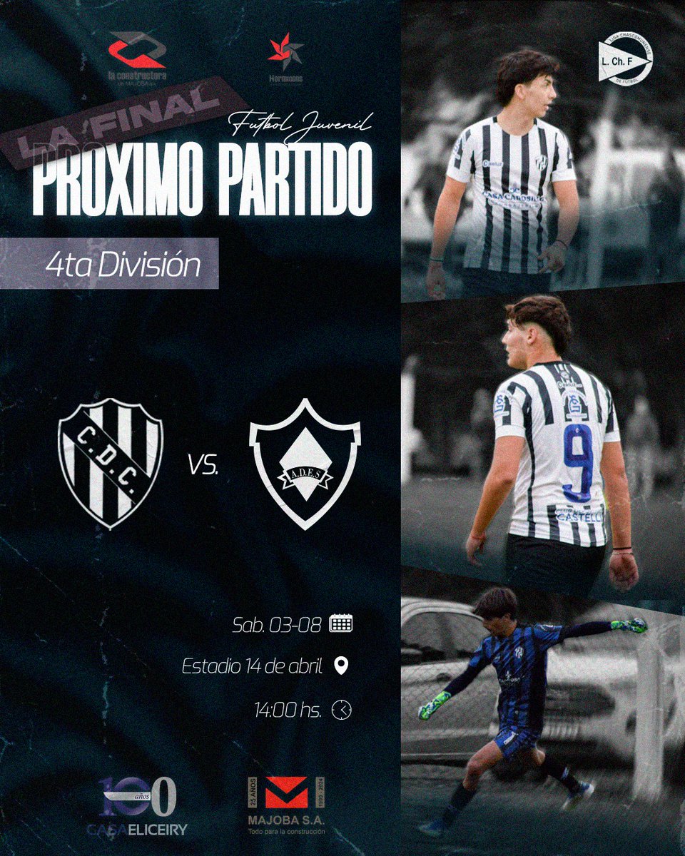 ✨FINALES✨

CAMPEONATO APERTURA
⚽️FÚTBOL MAYOR⚽️

Este sábado 03, las categorías 3ra y 4ta de los Catangos se la juegan en La Gran Final del Campeonato Apertura frente a <a href="/elsaladooficial/">El Salado Oficial</a> 

🕙 Horarios:
▫️4ta: 14:00 hs
▫️3ra (RESERVA): 16:00 hs

⚫️⚪️ ¡SIEMPRE CDC! ⚪⚫