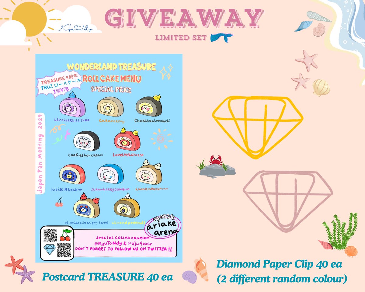 KyuToNdy's tweet photo. GIVEAWAY

Special Collaboration From @KyuToNdy &amp; @oju4ever 

Please RT, Follow &amp; Show This Tweet

🗓️ : 3 AUGUST 2024
📍 : ARIAKE ARENA
⏰ : 11 AM - DONE

#TREASURE
#TREASURE_WONDERLAND_ARIAKEARENA
#TREASURE_FANMEETING_WONDERLAND_DAY1

🚫WE DO NOT SELL ANY ROLL CAKE 🙅🏻‍♀️ https://t.co/mY3i8kKooi