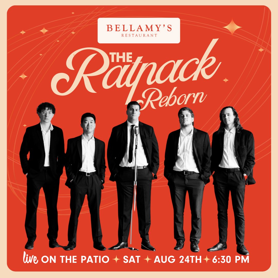 BellamysDining's tweet photo. 🎙️ Step back in time and experience the magic of The Ratpack era, live on our patio! 🕺✨ Join us on *𝐒𝐚𝐭𝐮𝐫𝐝𝐚𝐲, 𝐀𝐮𝐠 𝟐𝟒𝐭𝐡 𝐚𝐭 𝟔:𝟑𝟎 𝐏𝐌 for an unforgettable evening of classic performances

Secure your spot now — https://t.co/PMojtDZrVE #Escondido https://t.co/p947SGhzhz
