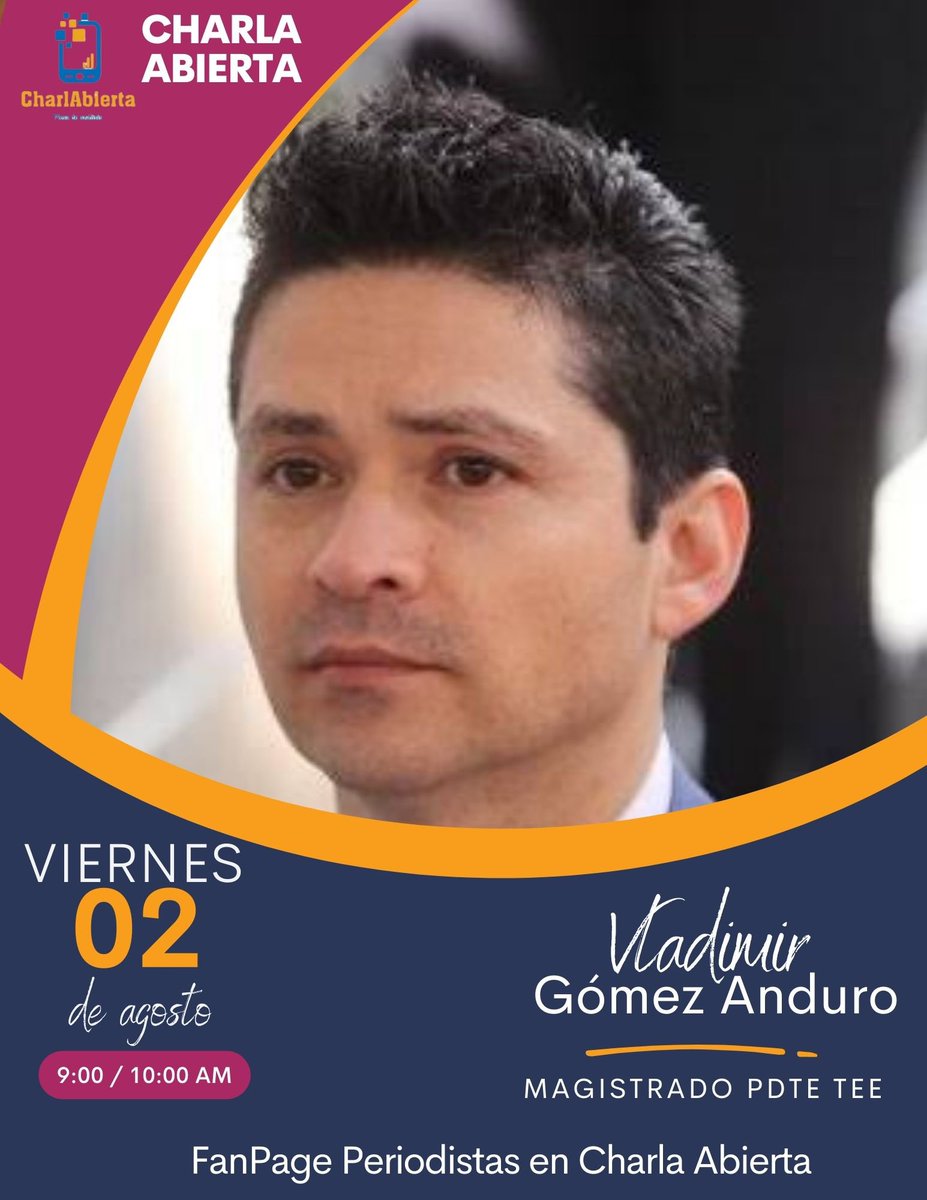 mensajero34's tweet photo. En la mesa de periodistas Charla Abierta estamos de regreso, y este viernes 02 de agosto nos acompaña el Magistrado Presidente del Tribunal Estatal Electoral de Sonora, el Dr Vladimir Gómez Anduro, con quien hablaremos de temas post electoral, especialmente el caso de Rayón? Municipio donde se llevará a cabo una elección extraordinaria. 
¿Porque en Cucurpe fue diferente elecciones atrás? ¿Que representa que candidatos no registrados puedan ganar elecciones? La Charla estará interésenme. 
Los esperamos a partir de las 9:00 AM en esta cuenta de X, en la FP Periodistas en Charla Abierta, y en varias plataformas más de los miembros de la mesa. 
@G_Anduro @IEESonora @TEPJF_informa @charla34abierta
