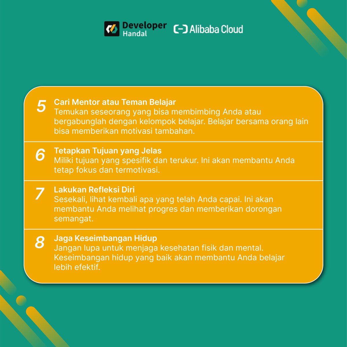 CodePolitan's tweet image. Nah Coders..

Sekarang jangan Insecure melulu ya, yuk mulai ikuti tips inspiratif diatas untuk masa depan kamu yang lebih cemerlang kedepannya 😇

Info beasiswa coding gratis, kunjungi devhandal.id 📌 #beasiswacodepolitan #belajarcodingdarinol