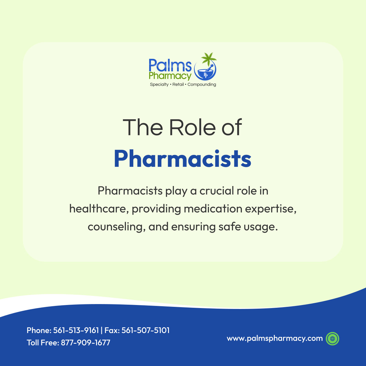 palmpharmacy17's tweet image. Ever wondered about the pivotal role pharmacists play in your healthcare journey? Discover more about their vital contributions at Palms Pharmacy. 

#PharmacistRole #PalmSpringsFL #PharmacyFacts