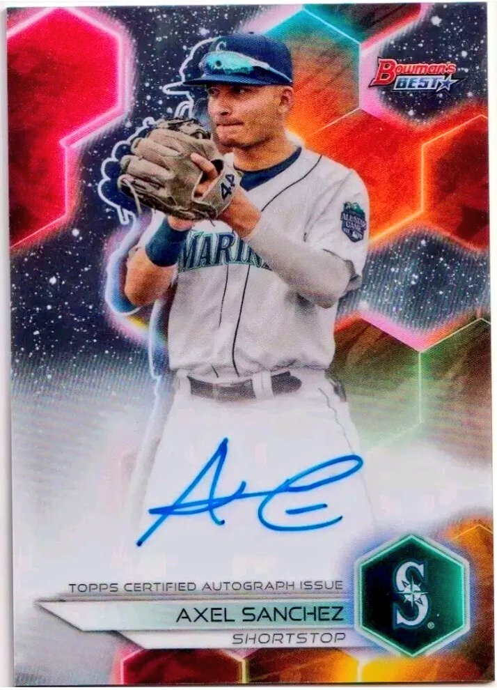 TresorSports's tweet photo. 2023 #Bowman's Best AXEL SANCHEZ #Auto

$7.95 BIN W/ PWE SHIPPING
CALL ☎️ TEXT OR DM 📩 

#BaseballCards #Mariners #MiLB #Baseball #SportsCards #thehobby #TradingCards #BaseballAmerica #whodoyoucollect #EverettAquaSox #MiLBMariners #BowmanCards #TheHobbyFamily #sportscardsforsale https://t.co/UFYoRyuz3Q