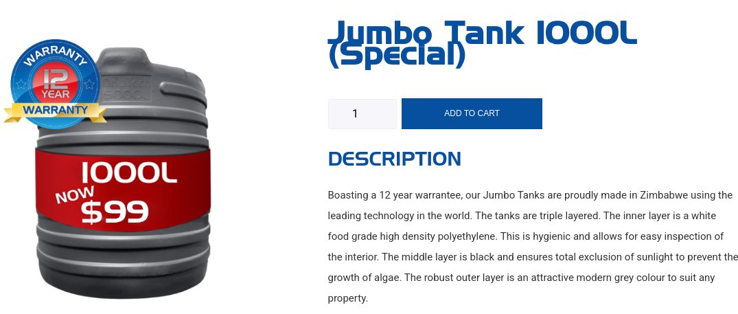 zimpricecheck's tweet image. 💧 Drip Tech&apos;s 1000L Jumbo tank is now just US$99! Perfect for storing municipal water during outages, ensuring a supply in areas without municipal water, or supporting small-scale drip irrigation for farmers. 🌱🚰

#WaterStorage #Irrigation #DripTech #Harare