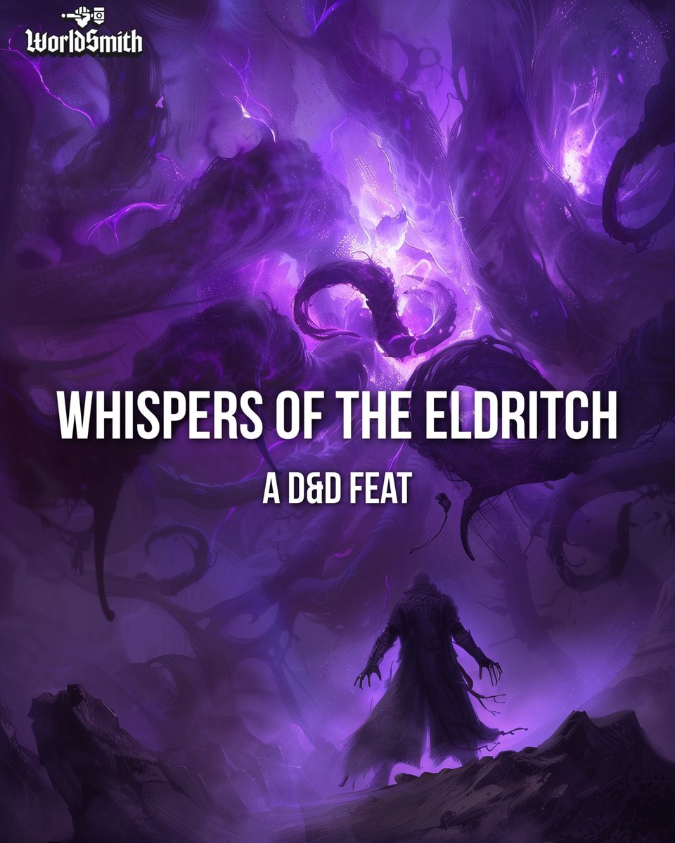 WorldSmithio's tweet photo. What should we make next? Comment to see YOUR idea come to life!

We generated this Eldritch feat in seconds using WorldSmith! Check out this ai tool designed by dungeon masters, for dungeon masters 🐉 Link in bio! #worldsmith #dungeonsanddragons #dnd #dnd5e #ai #dnd5e #dndart https://t.co/RUYHVlQjzA