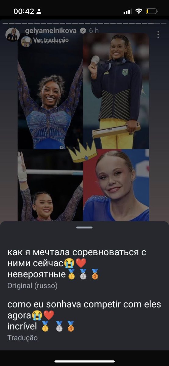gucomentagym's tweet photo. Angelina Melnikova, ginasta russa, medalhista de bronze no individual geral na olimpíada de Tokyo, em publicação em seu instagram

"como eu sonhava em competir com elas"

A Russia foi banida das olimpíadas de 2024, consequentemente o sonho olímpico dos atletas russos desmoronou.. https://t.co/KjoJbTVkec