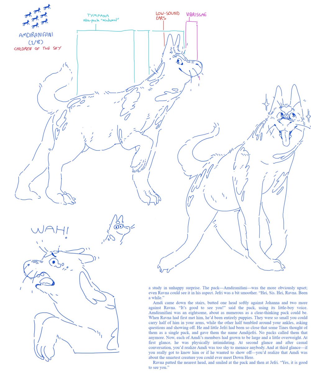 sketches of my ideas for what Tines (from the Zones of Thought books) look like. big fan of the funny hivemind critters.