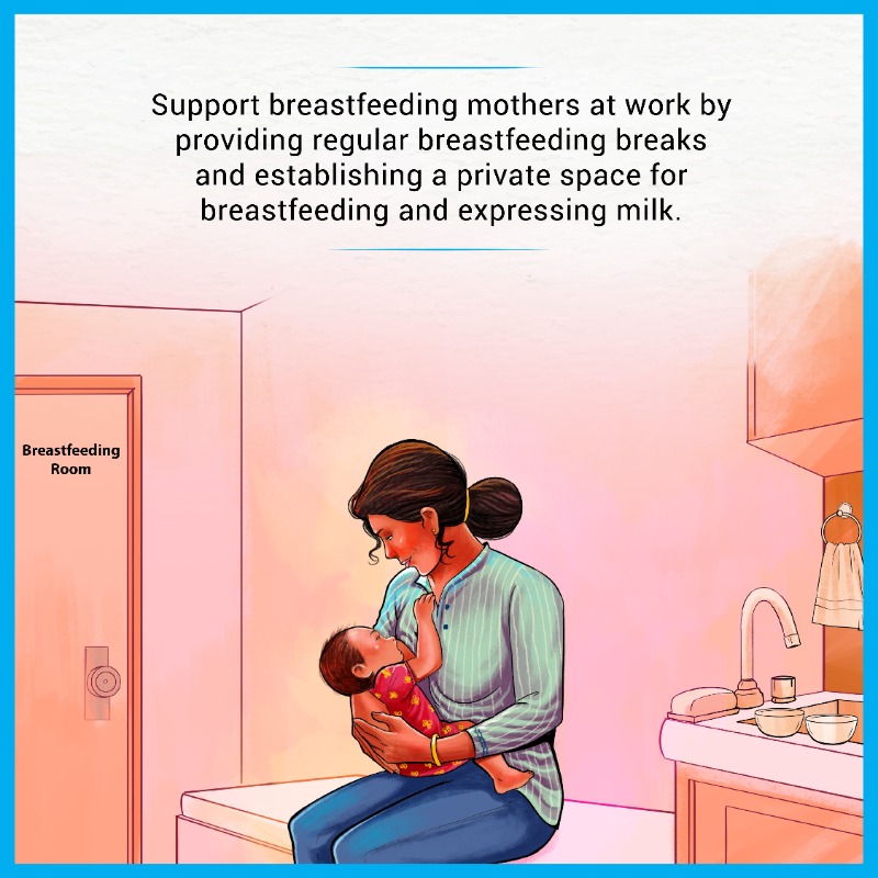 UNICEFIndia's tweet photo. Breastfeeding is key to the overall development of children.

Let's create a nurturing workplace for all mothers, including informal and temporary workers.

#WorldBreastfeedingWeek