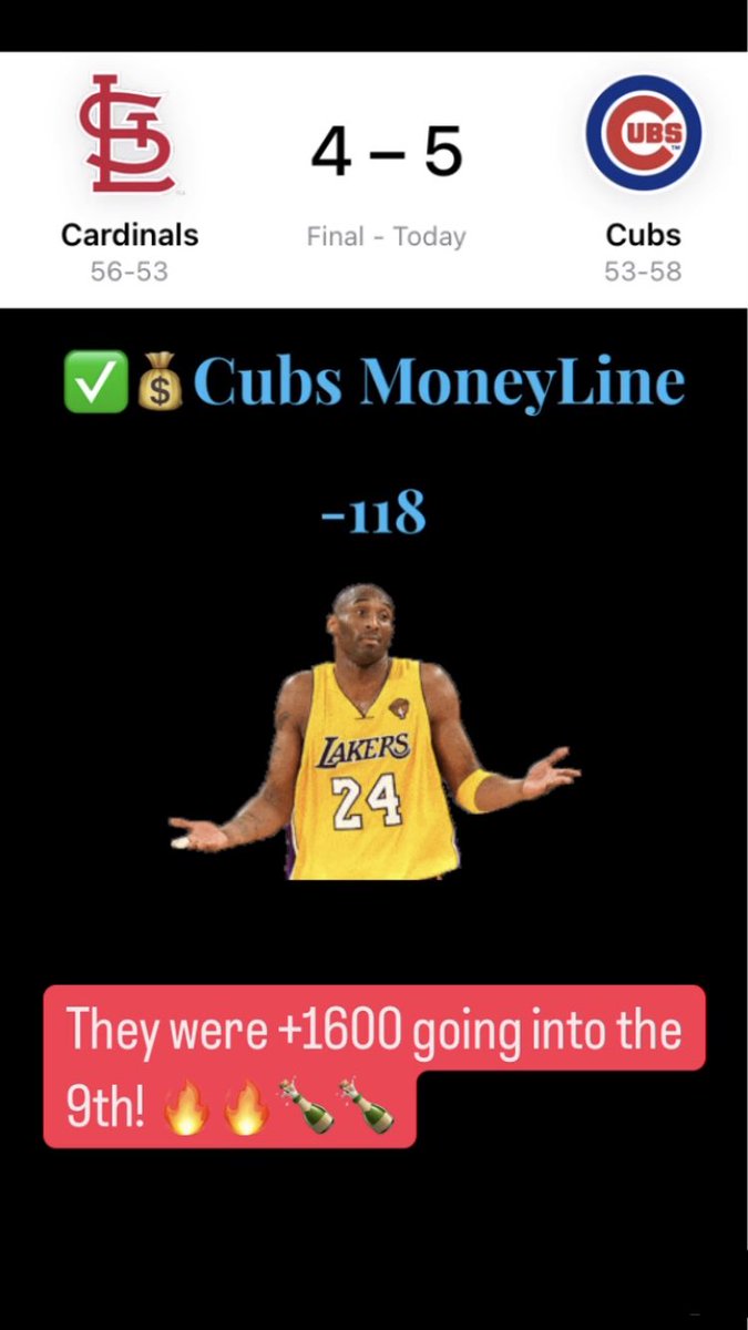 scriptedreal1ty's tweet image. We go 2-0 tonight for another mini sweep. We are 4-0 the last two night and 8-2 on the week. 

As the Guardians and Cubs both cash. As Chicago stays on 344 losses since the death of Kobe Bryant, exactly 344 days after Kobes birthday. In yet ANOTHER Kobe Bryant ritual