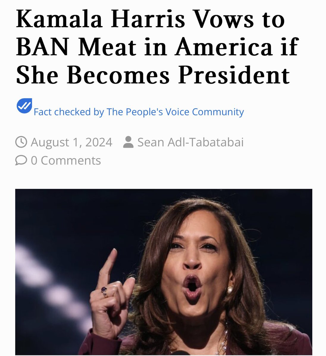 Kamala Harris has vowed to completely ban meat and accelerate the World Economic Forum’s Net Zero agenda if she is elected President.

thepeoplesvoice.tv/kamala-harris-…