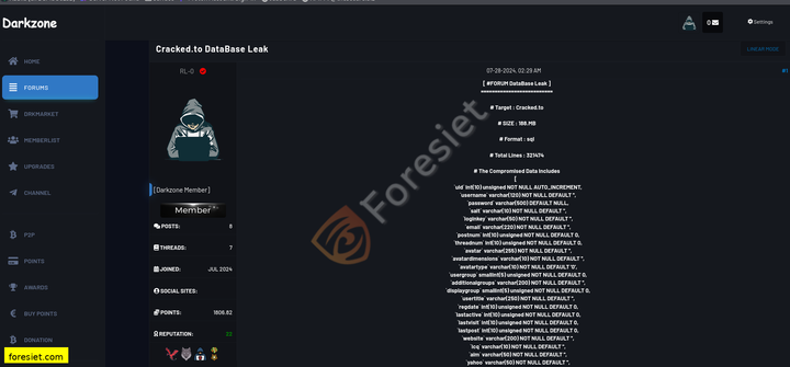 ForesietTFeed's tweet photo. Darkzone has leaked the https://t.co/zSiGr1Kwa0 forum database, exposing 321,474 records with usernames, emails, and passwords. This latest breach underscores the ongoing war in cybercrime forums.
#DarkWeb #cti #foresiet #CybersecurityNews #cybercrackattack #darkzone https://t.co/35BPB8TXNa