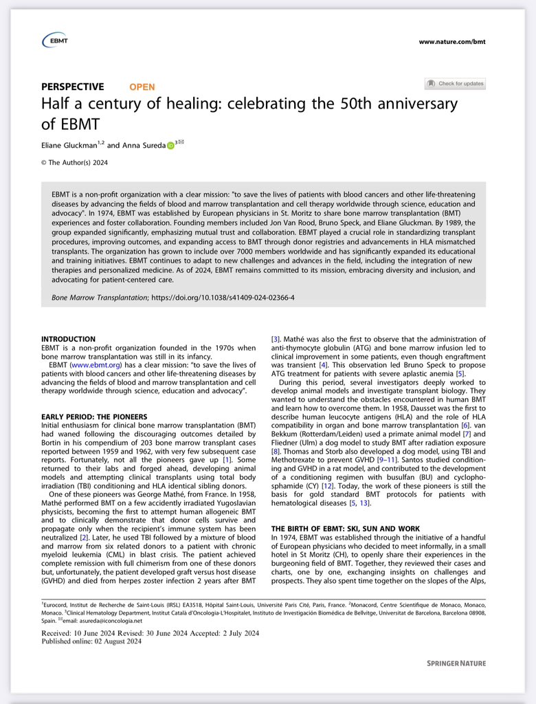 Hematologia ICO Hospitalet (@hematico_hosp) on Twitter photo 🚨 NEW PUBLICATION 🚨
Eliane Gluckman and <a href="/AnnaSureda5/">Anna Sureda</a> <a href="/TheEBMT/">The EBMT</a> <a href="/ICO_oncologia/">Institut Català d'Oncologia</a>
Check it out here ⬇️⬇️⬇️
nature.com/articles/s4140… 🚨 NEW PUBLICATION 🚨
Eliane Gluckman and <a href="/AnnaSureda5/">Anna Sureda</a> <a href="/TheEBMT/">The EBMT</a> <a href="/ICO_oncologia/">Institut Català d'Oncologia</a>
Check it out here ⬇️⬇️⬇️
nature.com/articles/s4140…
